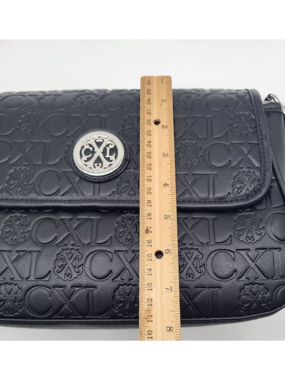 CXL by Christian Lacroix Clara Embossed Black Logo Shoulder Bag - Picture 8 of 9